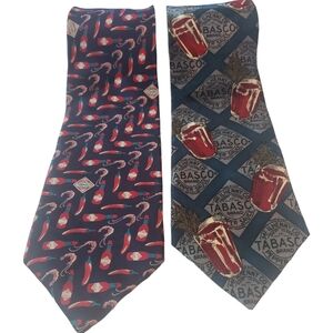 Tabasco Brand Hot Sauce Men's 100% Silk Novelty Neckties Lot Of 2 Made in USA